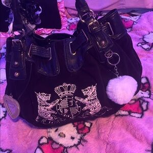 Vintage Juicy Couture Daydreamer Bag Purse Scottie Dog Black Velour
